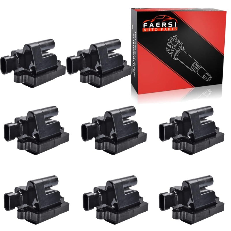 FAERSI Set of 8 Ignition Coil Pack Compatible with Chevy Silverado, Avalanche, Suburban, GMC & Cadillac Vehicles, Scalade, Avalanche, Silverado, Express 3500, Tahoe, Sierra, Replace for UF271, 5C1083, D581 - Image 1